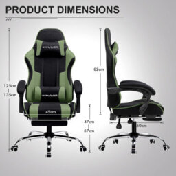 Luckracer Fabric Gaming Chair, Massage Ergonomic Computer Chair With Footrest, Lumbar Support, Home Office Pc Racing Chairs, Green - thumbnail 6