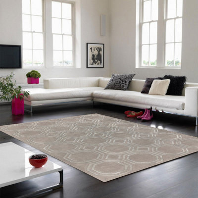 Silver Wool Handmade Luxurious Modern Geometric Rug Easy To Clean Living Room And Bedroom-160Cm X 230Cm