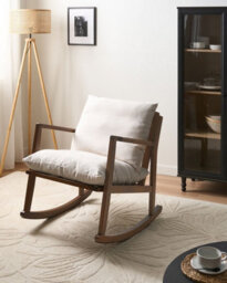 Beliani Rocking Chair Kjevik Wood Brown/ Light Beige - thumbnail 2