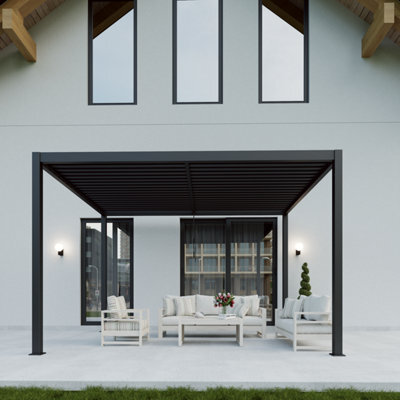 Celtic Leisure Skylux 4M X 3M Aluminium Pergola Adjustable Louvred Roof Built In Led Lights Anthracite Grey, 5 Year Warranty - image 1