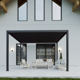 Celtic Leisure Skylux 4M X 3M Aluminium Pergola Adjustable Louvred Roof Built In Led Lights Anthracite Grey, 5 Year Warranty - thumbnail 1