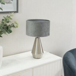 Valuelights Jax Silver Metal Touch Dimmer Table Lamp With Grey Velvet Shade - Led Bulb Included - thumbnail 4