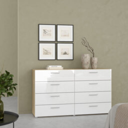 Furniture To Go Pepe Wide Chest Of 8 Drawers (4+4) In Oak Structure/white High Gloss - thumbnail 5