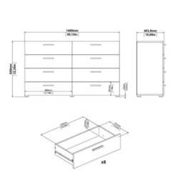 Furniture To Go Pepe Wide Chest Of 8 Drawers (4+4) In Oak Structure/white High Gloss - thumbnail 8