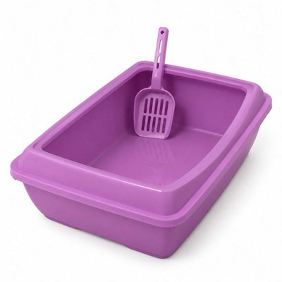 Divchi Spacious Open Cat Litter Tray With Scoop - Purple