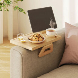 Anti Slip Sofa Armrest Tray With Phone And Cup Holder, Natural - thumbnail 6