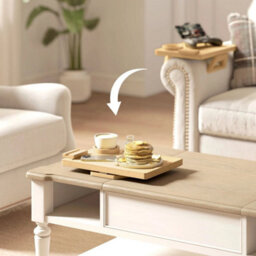 Anti Slip Sofa Armrest Tray With Phone And Cup Holder, Natural - thumbnail 4