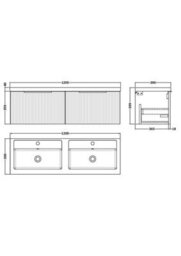 Hudson Reed Fluted Wall Hung 2-Drawer Vanity And Double Polymarble Basin, Modern Sink Vanity Unit, Satin White, 1200mm - thumbnail 7