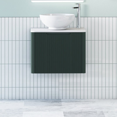 Royal Bathrooms Avenza 600mm Deep Moss Green Wall Hung Bathroom Countertop Vanity Unit 1 Drawer With Breeze Basin - image 1