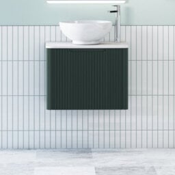 Royal Bathrooms Avenza 600mm Deep Moss Green Wall Hung Bathroom Countertop Vanity Unit 1 Drawer With Breeze Basin - thumbnail 1