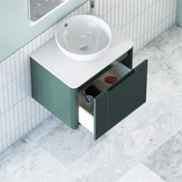 Royal Bathrooms Avenza 600mm Deep Moss Green Wall Hung Bathroom Countertop Vanity Unit 1 Drawer With Breeze Basin - thumbnail 5