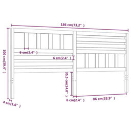 Berkfield Bed Headboard Grey 186X4X100 Cm Solid Wood Pine - thumbnail 6