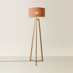 Valuelights Lottie Wooden Tripod Floor Lamp With Orange Checkerboard Bamboo Shade And Bulb - thumbnail 4