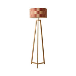 Valuelights Lottie Wooden Tripod Floor Lamp With Orange Checkerboard Bamboo Shade And Bulb - thumbnail 8