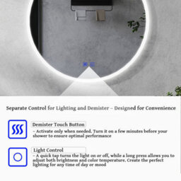 Maerts-E Round Bathroom Mirror With Led Lights 1000mm Demister 3 Colour Dimmable Lights Memory Touch Switch - thumbnail 4