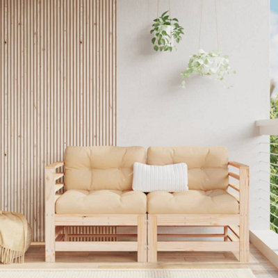Walplus Outdoor Garden Corner Sofa For Patio Balcony Poolside Furnitures 2 Pcs Solid Wood Pine - Cushion Not Included - image 1