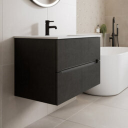 Affine 800mm Bathroom Cloakroom Vanity Unit Basin Sink Wall Hung Black Fluted Unit - thumbnail 2
