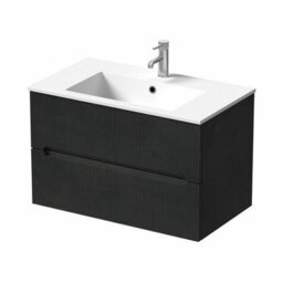Affine 800mm Bathroom Cloakroom Vanity Unit Basin Sink Wall Hung Black Fluted Unit - thumbnail 4