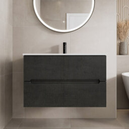 Aveli 800mm Bathroom Cloakroom Vanity Unit Basin Sink Wall Hung Black Fluted Unit