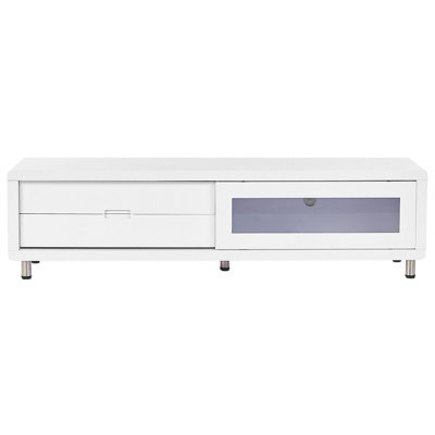 Wyld And Coco Novacasa Tv Stand White High-Gloss Sliding Door With 2 Drawers - Wide Modern Tv Unit - image 1