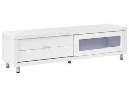 Wyld And Coco Novacasa Tv Stand White High-Gloss Sliding Door With 2 Drawers - Wide Modern Tv Unit - thumbnail 3