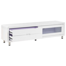 Wyld And Coco Novacasa Tv Stand White High-Gloss Sliding Door With 2 Drawers - Wide Modern Tv Unit - thumbnail 6