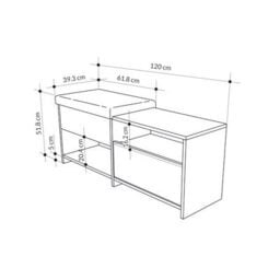 Decortie Modern Filux Shoe Bench Rack Oak Sliding Fabric Seat And 120.3(W) Storage Cabinet 2-Tier Open Shelves Hallway - thumbnail 6