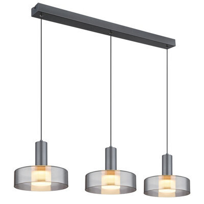 Luminosa Lighting Luminosa Grant Bar Pendant Ceiling Light Grey Matt Smoke Glass Shade 3X Led 3000K - image 1