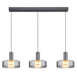 Luminosa Lighting Luminosa Grant Bar Pendant Ceiling Light Grey Matt Smoke Glass Shade 3X Led 3000K - thumbnail 3