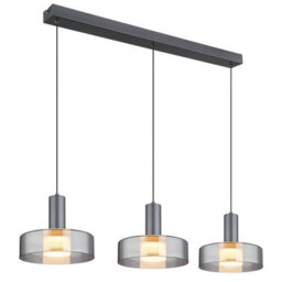 Luminosa Lighting Luminosa Grant Bar Pendant Ceiling Light Grey Matt Smoke Glass Shade 3X Led 3000K - thumbnail 1