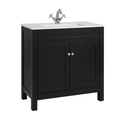 Homestylestore 810mm Black Grey Floorstanding Bathroom Vanity Unit And Chrome Round Handles - image 1