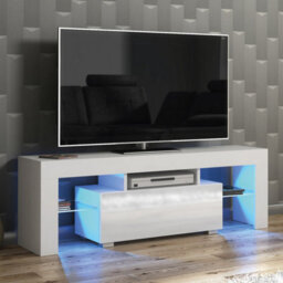 Tv Unit Floe 130Cm - White With Gloss Doors