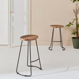 Sweeek - Pair Of Industrial Metal And Wooden Bar Stools Natural 44X36X65 Cm - Jaya - thumbnail 2