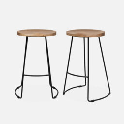 Sweeek - Pair Of Industrial Metal And Wooden Bar Stools Natural 44X36X65 Cm - Jaya - thumbnail 3