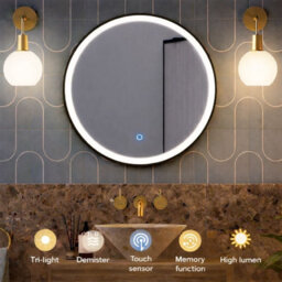 Lumora 600mm Round Matt Black Led Bathroom Mirror Dimmable Tri Light Anti Fog - thumbnail 2