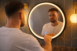 Lumora 600mm Round Matt Black Led Bathroom Mirror Dimmable Tri Light Anti Fog - thumbnail 3