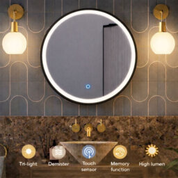 Lumora 600mm Round Matt Black Led Bathroom Mirror Dimmable Tri Light Anti Fog - thumbnail 4
