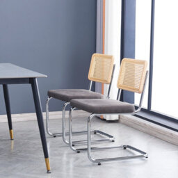Nordlys Set Of 2 Metal Dining Chairs With Cane Backs And Black Faux Leather Seats Modern Design Style Dining Room - thumbnail 3