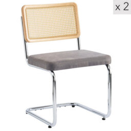 Nordlys Set Of 2 Metal Dining Chairs With Cane Backs And Black Faux Leather Seats Modern Design Style Dining Room - thumbnail 1