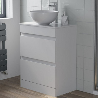Affine 600mm Bathroom Vanity Unit Countertop Basin Round Circular Floor Standing White - image 1