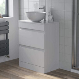 Affine 600mm Bathroom Vanity Unit Countertop Basin Round Circular Floor Standing White - thumbnail 2