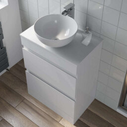 Affine 600mm Bathroom Vanity Unit Countertop Basin Round Circular Floor Standing White - thumbnail 3