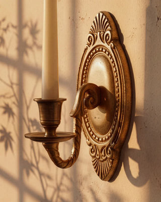 Dibor Regal Wall Candlestick Holder, Antique Brass-Effect Aluminium Wall-Mounted Sconce, 20 Cm Height - image 1