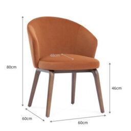 Woodmere Rusty Orange Velvet Dining Chair With Walnut Effect Ash Solid Wood Frame - thumbnail 8