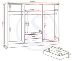 Seconique Nevada 6 Door 2 Drawer Mirrored Wardrobe In Grey Gloss And Oak Effect Finish - thumbnail 3