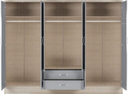 Seconique Nevada 6 Door 2 Drawer Mirrored Wardrobe In Grey Gloss And Oak Effect Finish - thumbnail 6