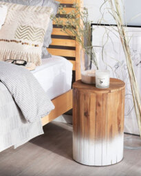 Beliani Side Table Movas Teak Wood Brown/ White - thumbnail 2