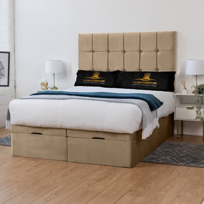 UKBEDFURNITURE Florence Plush Beige End Opening Divan Ottoman Bed With 54 Inch Headboard - image 1