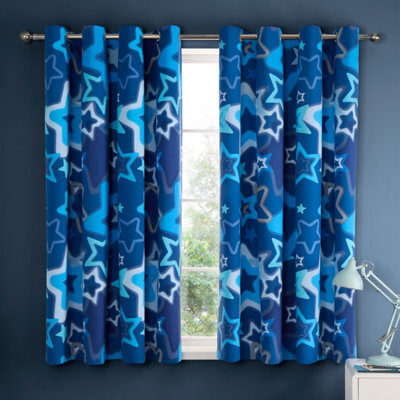 Catherine Lansfield Ombre Stars 66X72 Inch Fully Reversible Eyelet Curtains Two Panels Blue - image 1