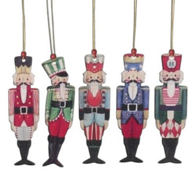 Heaven Sends Christmas Set Of 5 Traditional Nutcracker Tree Decorations, 15 X 4.5 Cm Each, Multicolour.
